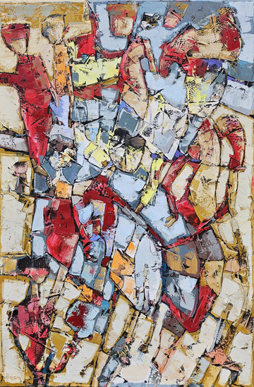 Bauçan Oeuvre original - Peinture 72x48 C'est en robe d'amour qu'on arrive à marcher sur des nuages