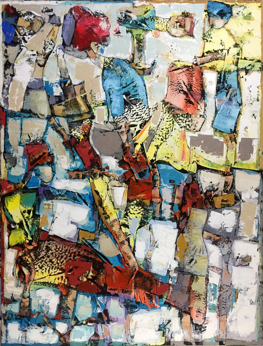 Bauçan Oeuvre original - Peinture 56x44 C'est en robe de nuage que l'on arrive à entendre les murmures du vent et tendre la main à l'amour