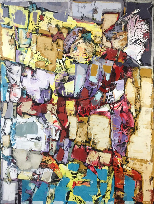 Bauçan Oeuvre original - Peinture 48x36 Les amoureux font danser la lumière sous leurs pas enflammés