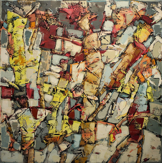 Bauçan Oeuvre original - Peinture 60x60 Monter son corps jusqu'au 7 ième ciel afin d'embrasser la lune et de revêtir une robe de lumière