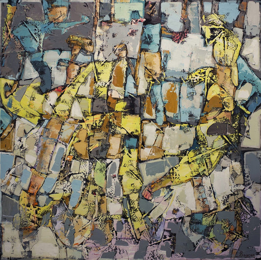 Bauçan Oeuvre original - Peinture 60x60 Quand la lune descent sur la terre des femmes se dressent en robe de lumière