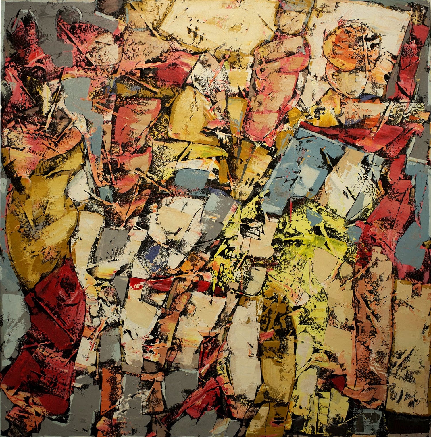 Bauçan Oeuvre original - Peinture 60x60 Quand on revêt la passion de l'amour même la froideur des soir d'hiver se rempli du vent de coucher de soleil