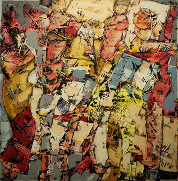 Bauçan Oeuvre original - Peinture 60x60 Quand on revêt la passion de l'amour même la froideur des soir d'hiver se rempli du vent de coucher de soleil