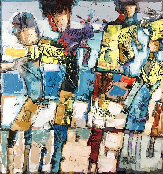 Bauçan Oeuvre original - Peinture 44x40 Quatre saisons pour une amitié sous un petit ange aux ailes rouges