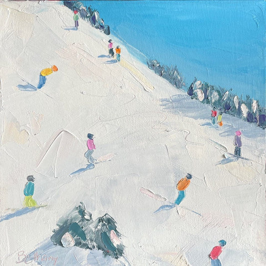 Bethany Harper Williams Oeuvre original - Peinture 12x12 Ski Days Blue Sky White Snow