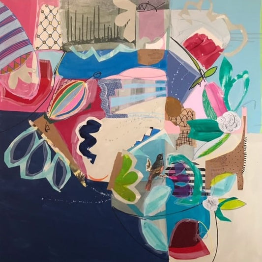 Chantal Poirier Oeuvre original - Techniques mixtes 36x36 Le vent et le jardin