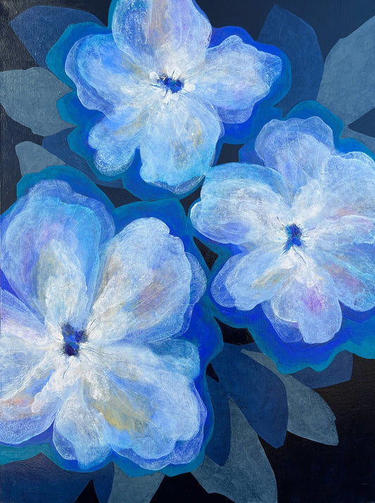 Diane Gosselin Oeuvre original - Peinture 40x30 Fleurs blanches