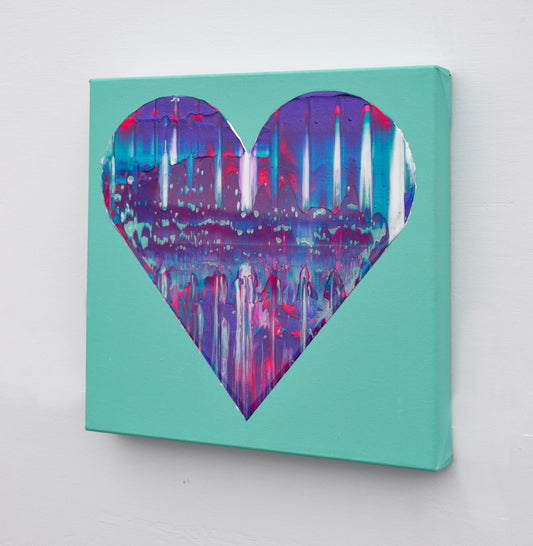 Isabelle Beaubien Oeuvre original - Peinture 12x12 Purple and Green Heart