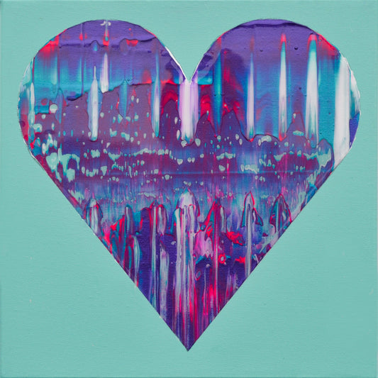 Isabelle Beaubien Oeuvre original - Peinture 12x12 Purple and Green Heart