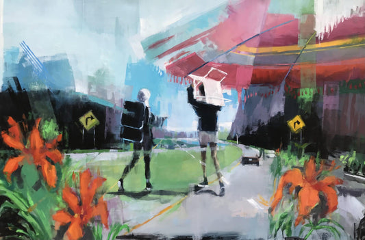 Jeremy Price Oeuvre original - Peinture 40x60 Mindy and Dina Walk From Grand Bend To St-Sauveur