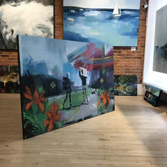 Jeremy Price Oeuvre original - Peinture 40x60 Mindy and Dina Walk From Grand Bend To St-Sauveur