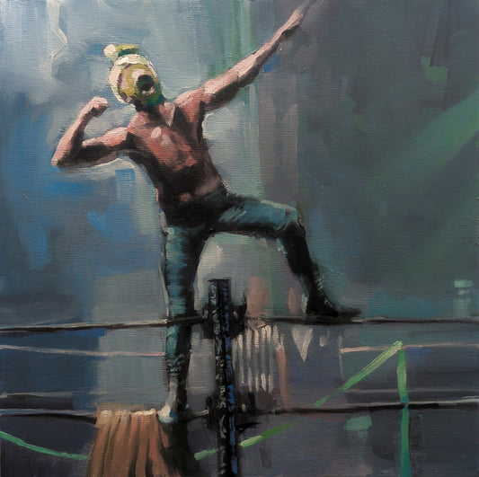 Jeremy Price Oeuvre original - Peinture 12x12 Tiny Little Wrestlers