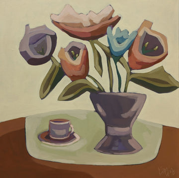 Luce Sanacore Oeuvre original - Peinture 24x24 Teacup and Purple Vase