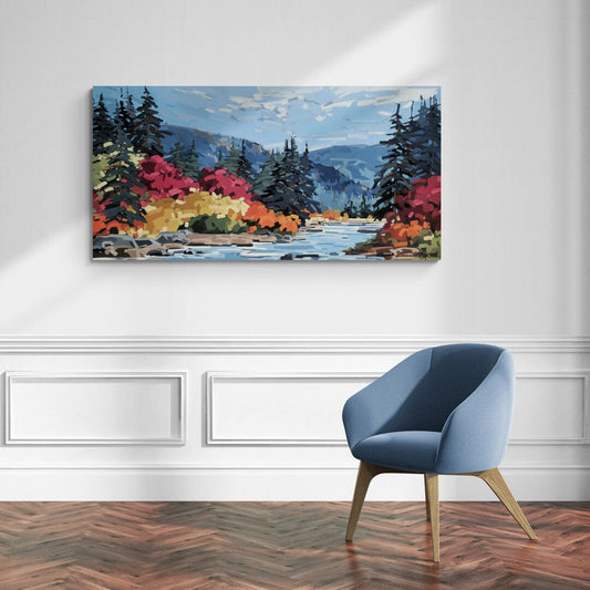 Martine Chassé Oeuvre original - Peinture 30x60 Juste d'air pur et d'eau fraîche