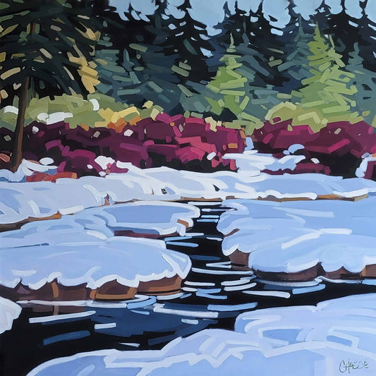 Martine Chassé Oeuvre original - Peinture 40x40 Réveil hivernal