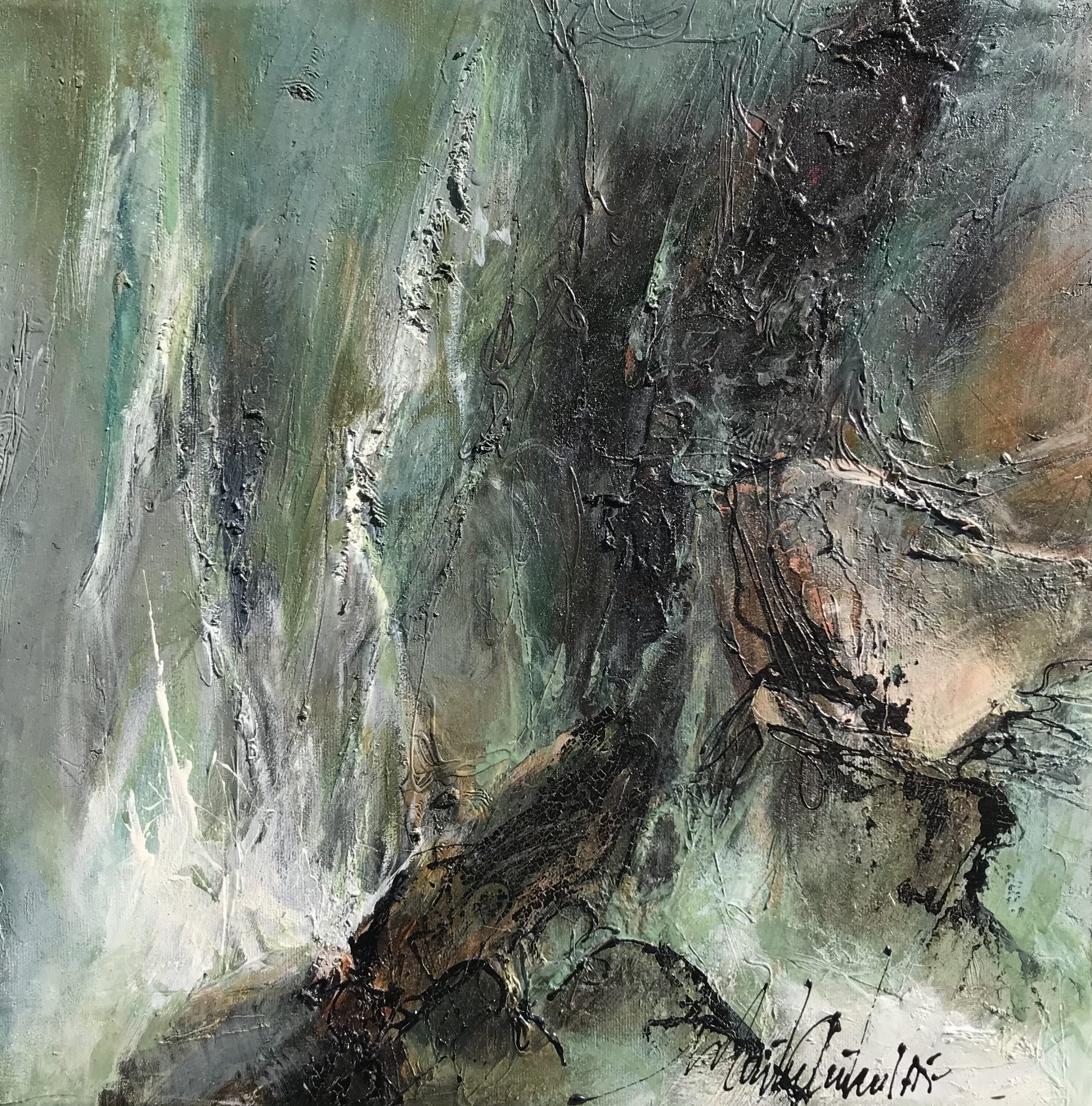 Martine Cloutier Oeuvre original - Peinture 14x14 La chute au coeur