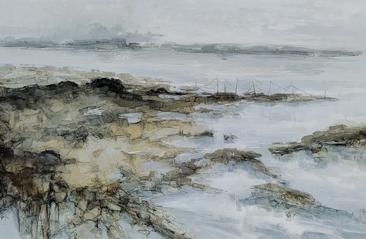 Martine Cloutier Oeuvre original - Peinture 40x60 Pêche à l'anguille