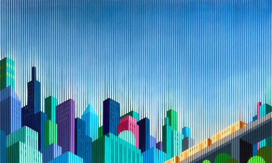 Patrick Déziel Oeuvre original - Peinture 30x48 Rendez-vous en ville