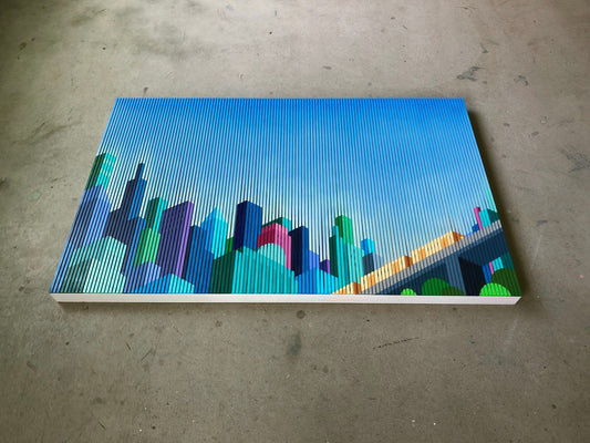 Patrick Déziel Oeuvre original - Peinture 30x48 Rendez-vous en ville