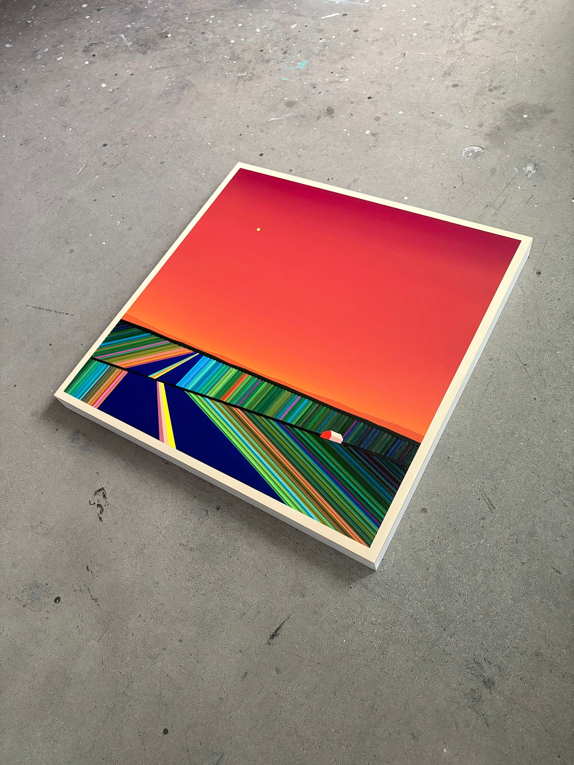 Patrick Déziel Oeuvre original - Peinture 24x24 Sous un ciel orangé