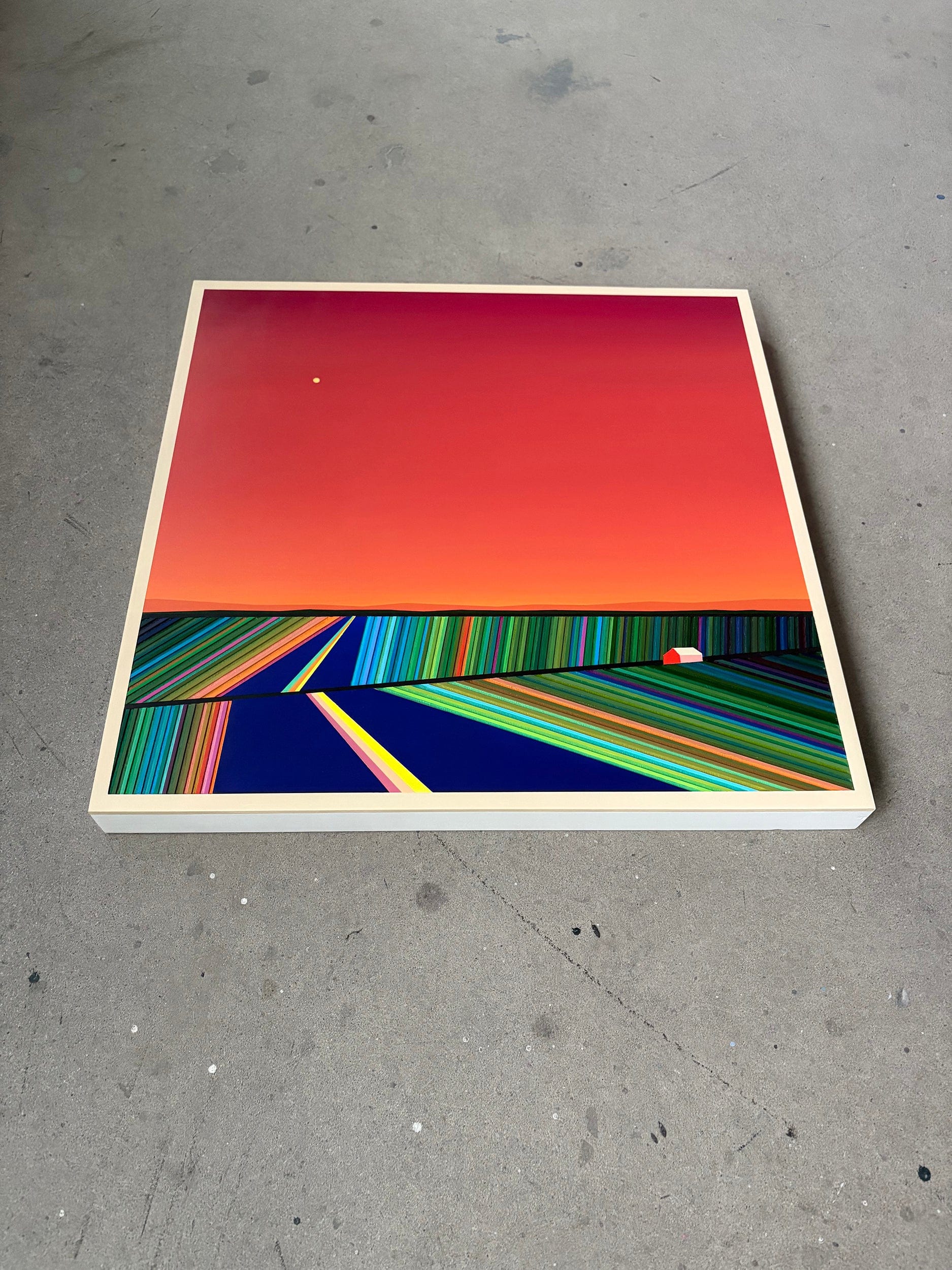 Patrick Déziel Oeuvre original - Peinture 24x24 Sous un ciel orangé