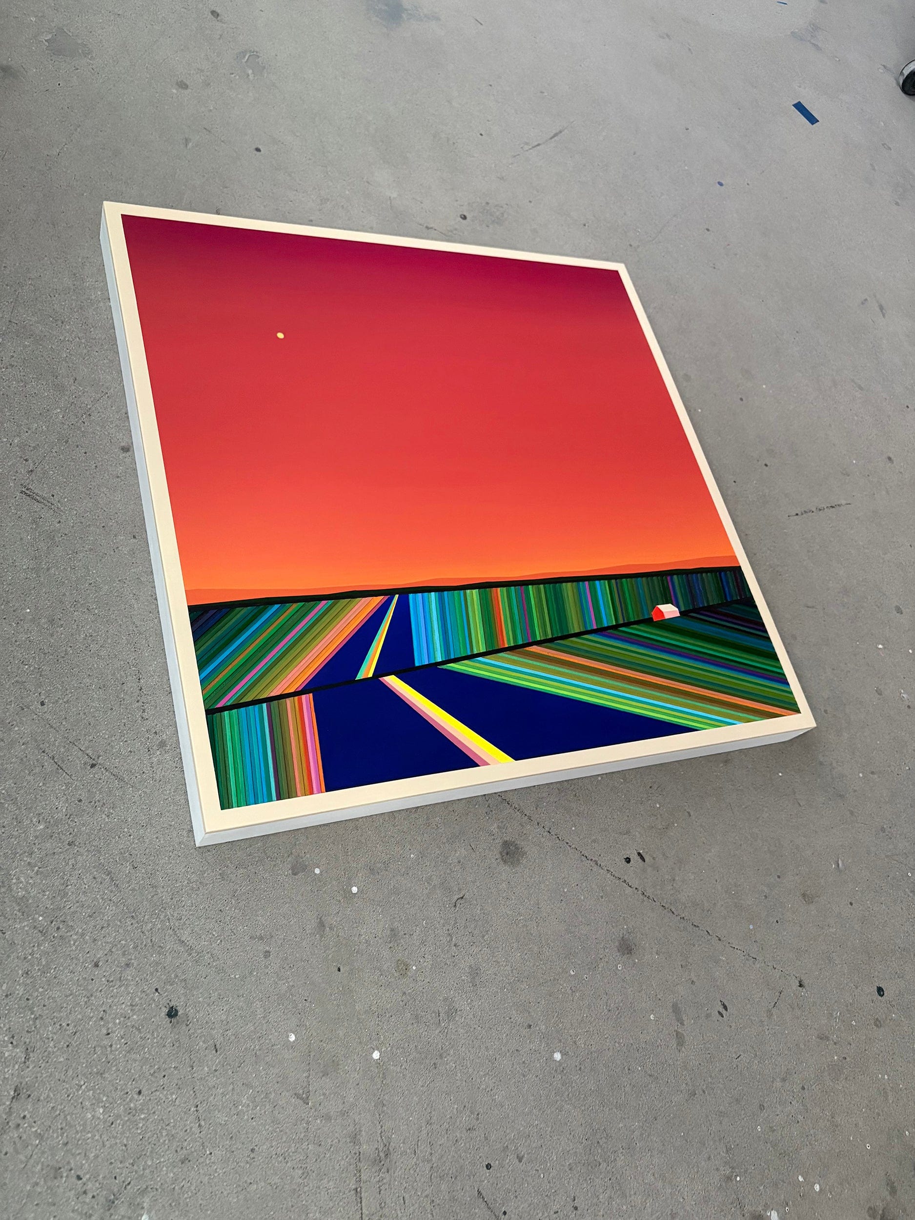 Patrick Déziel Oeuvre original - Peinture 24x24 Sous un ciel orangé