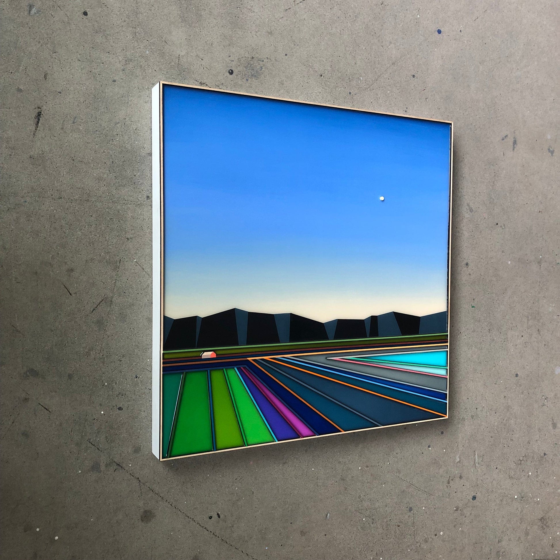 Patrick Déziel Oeuvre original - Techniques mixtes 24x24 Dans l'ombre des montagnes