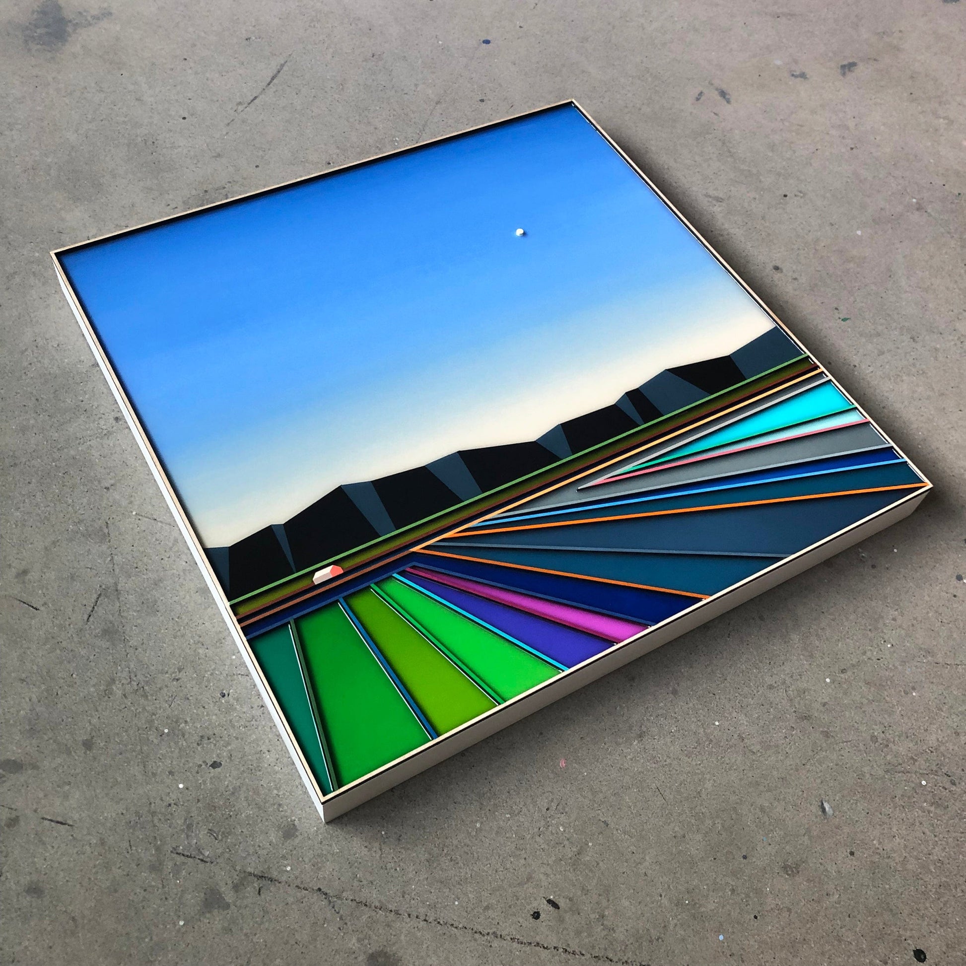Patrick Déziel Oeuvre original - Techniques mixtes 24x24 Dans l'ombre des montagnes