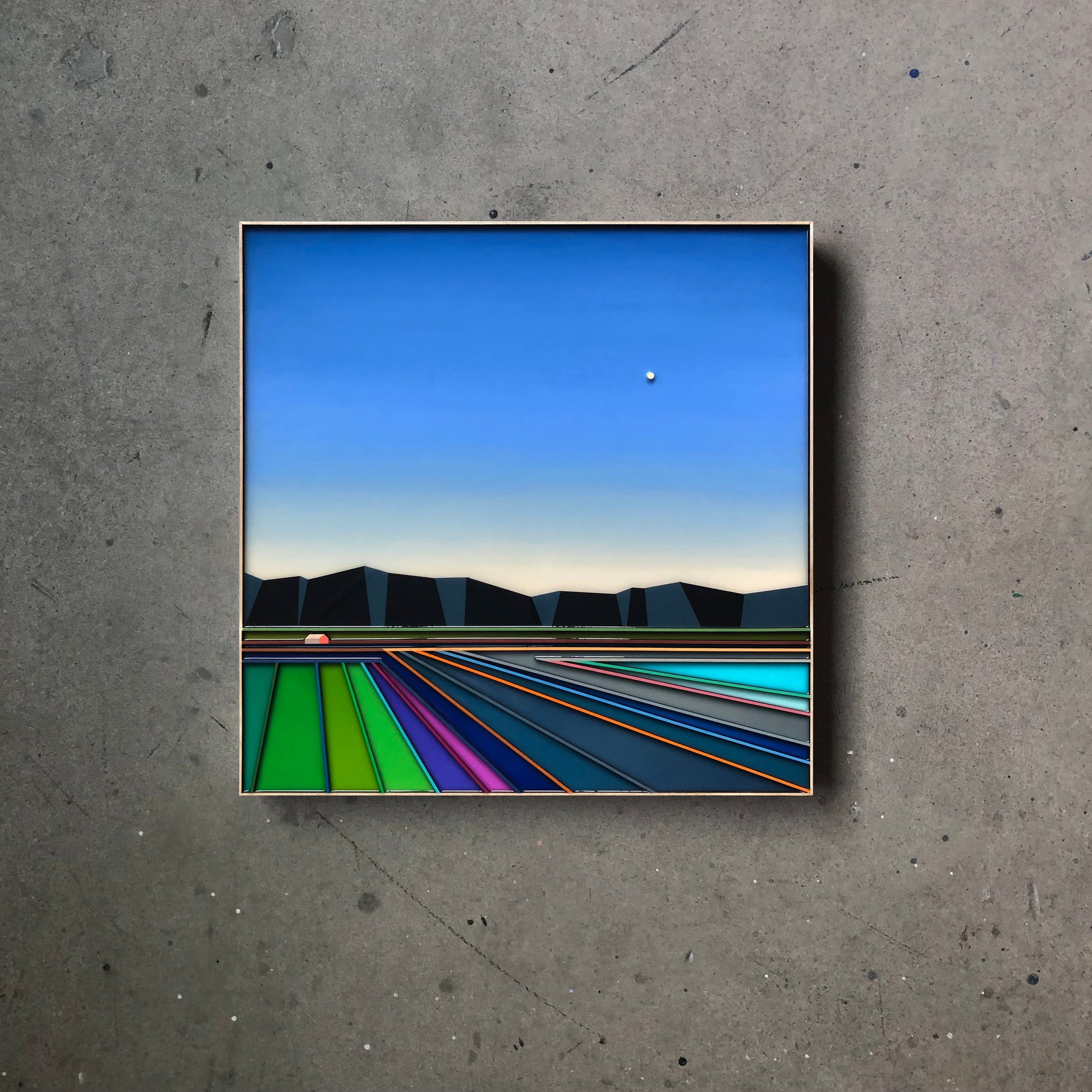 Patrick Déziel Oeuvre original - Techniques mixtes 24x24 Dans l'ombre des montagnes