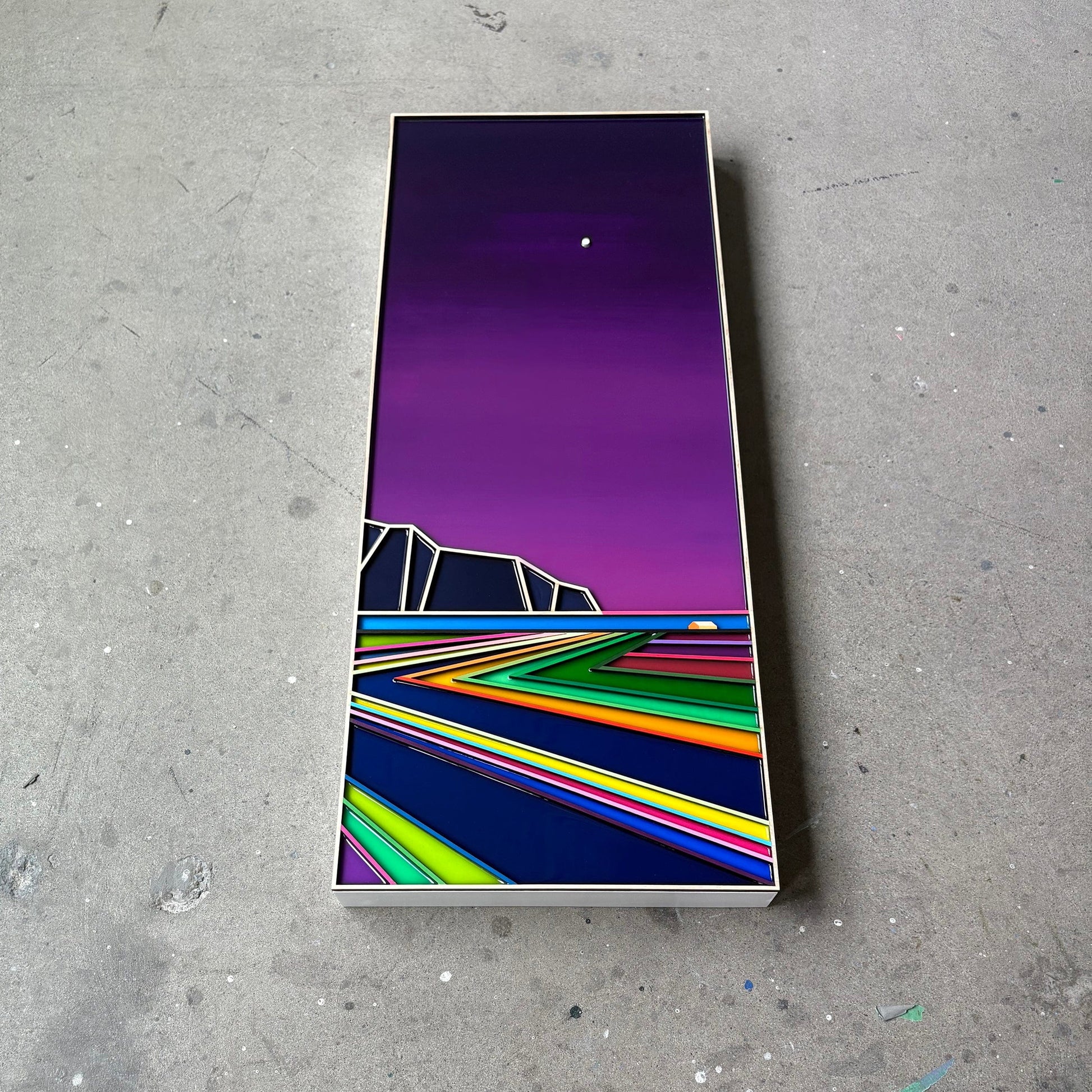 Patrick Déziel Oeuvre original - Techniques mixtes 30x12 La route au clair de lune