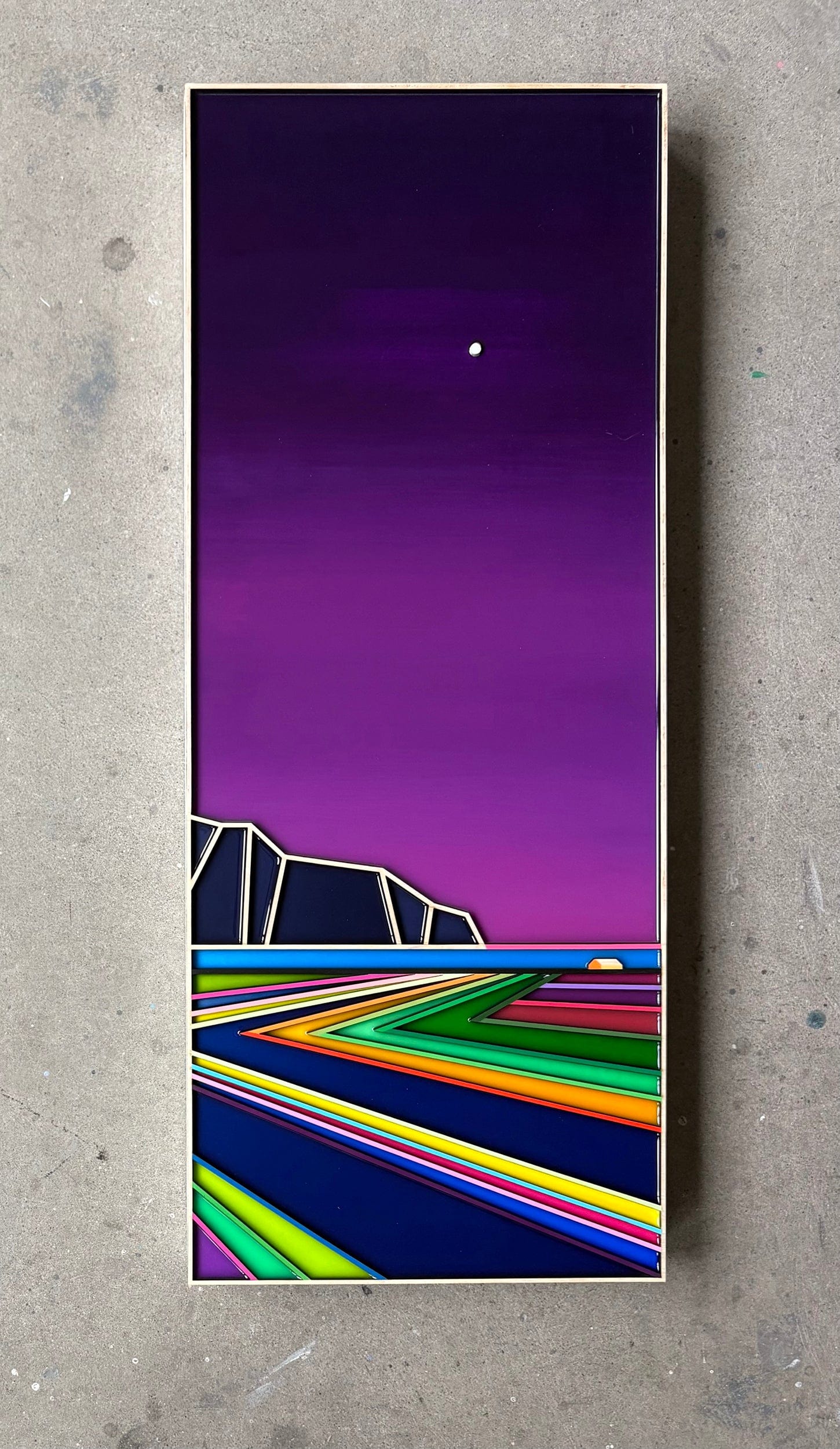 Patrick Déziel Oeuvre original - Techniques mixtes 30x12 La route au clair de lune