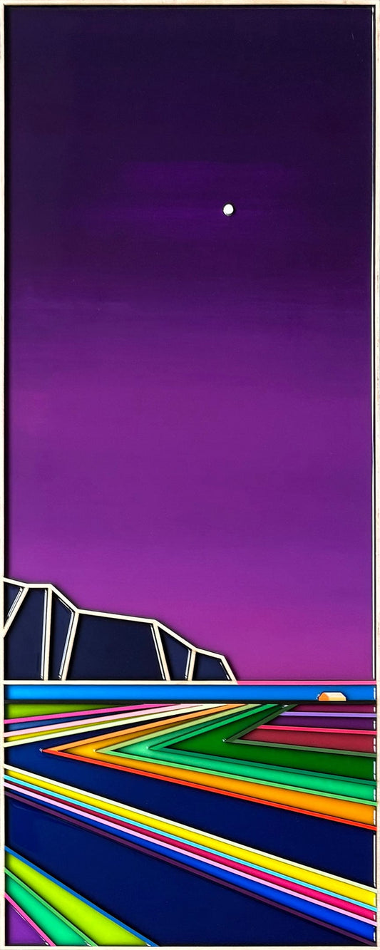 Patrick Déziel Oeuvre original - Techniques mixtes 30x12 La route au clair de lune