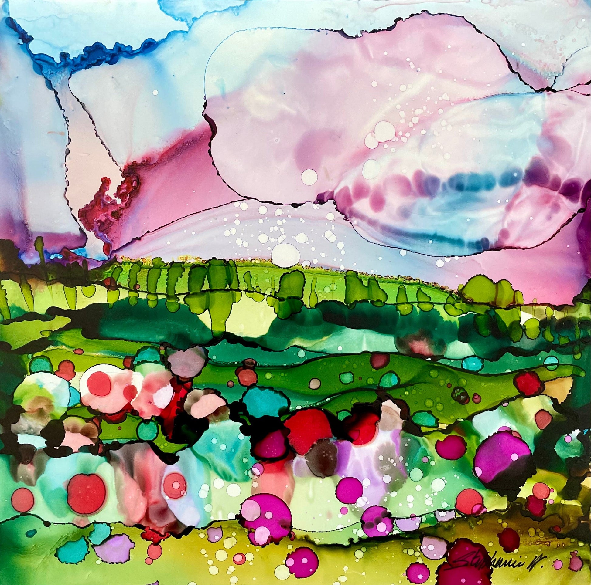 Stéphanie H. Oeuvre original - Peinture 12x12 La nature en fête