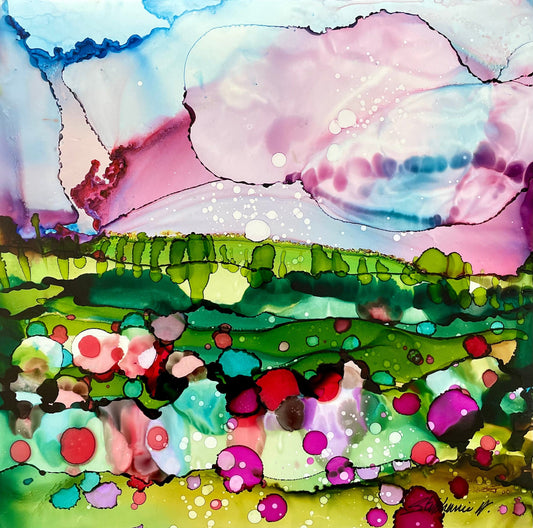 Stéphanie H. Oeuvre original - Peinture 12x12 La nature en fête