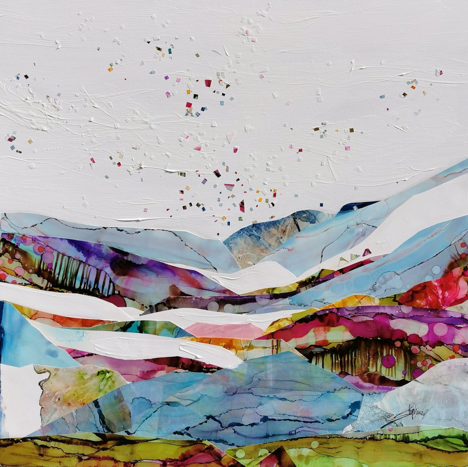 Stéphanie H. Oeuvre original - Techniques mixtes 36x36 Confetti Valley