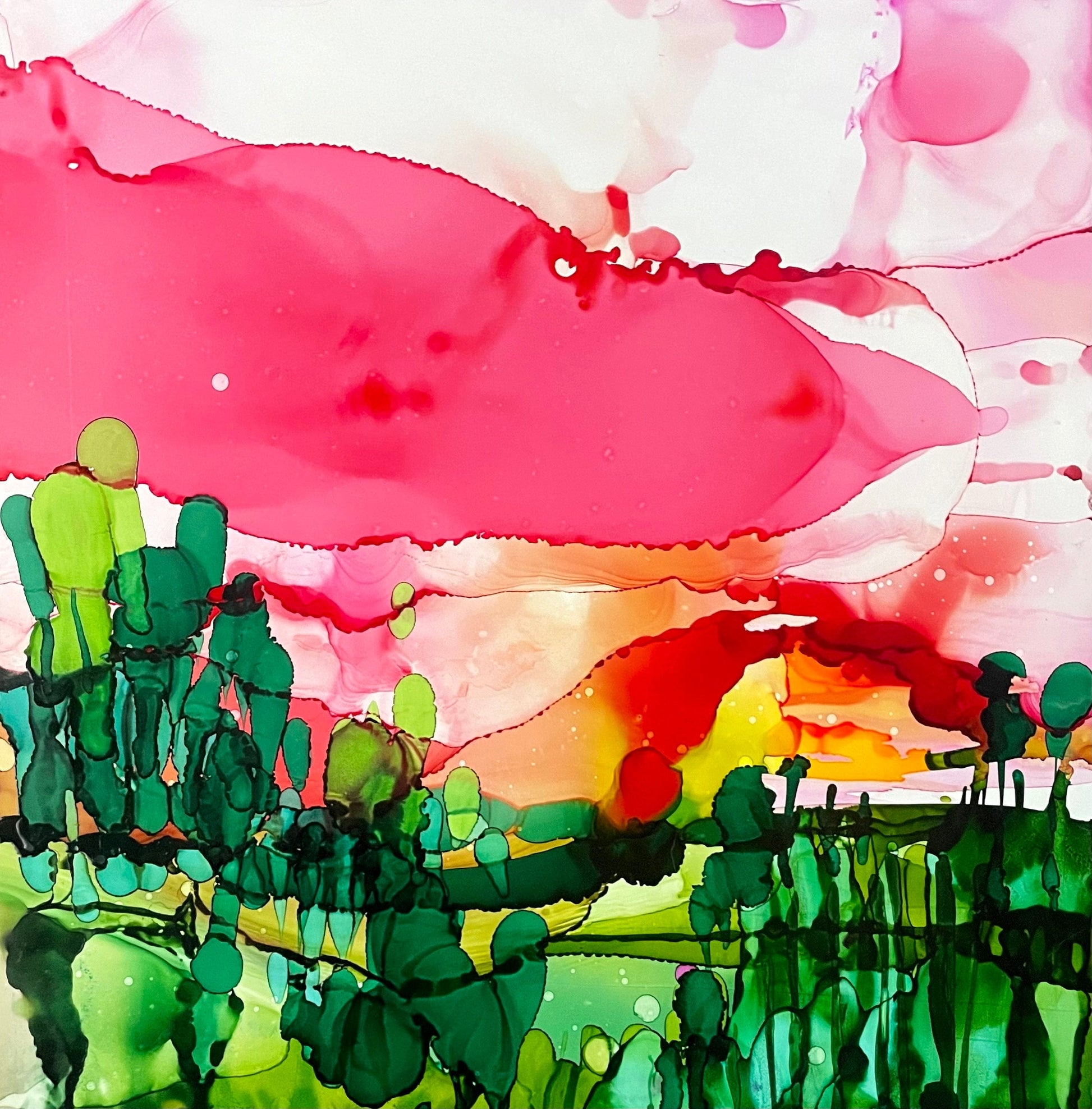 Stéphanie H. Oeuvre original - Techniques mixtes 12x12 Les braises du ciel flamand