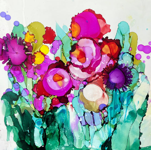 Stéphanie H. Oeuvre original - Techniques mixtes 12x12 Mon petit bonheur