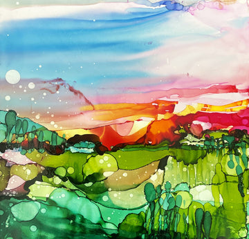 Stéphanie H. Oeuvre original - Techniques mixtes 12x12 Raconte moi les soirées d'été