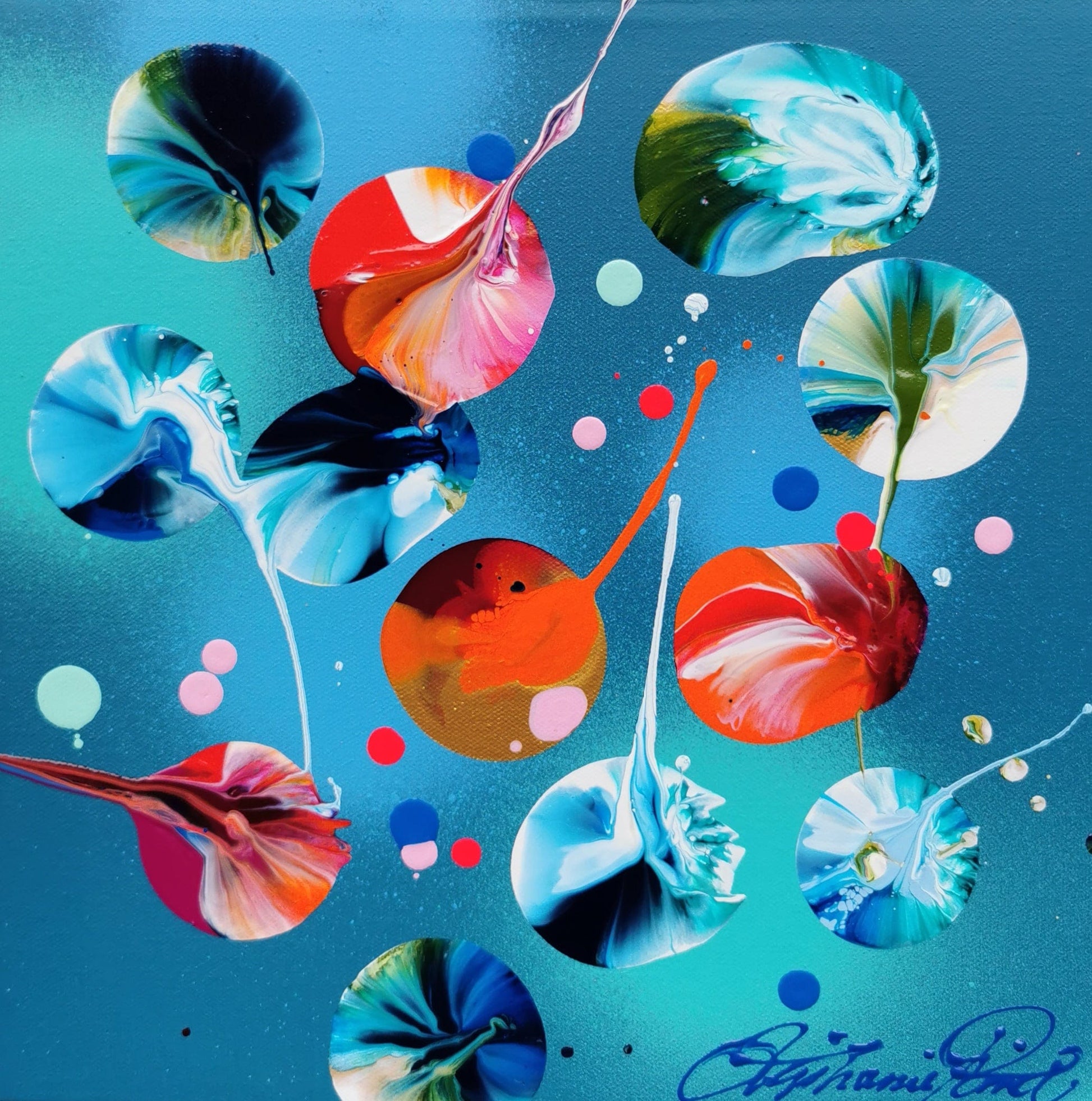 Stéphanie Rivet Oeuvre original - Peinture 12x12 Deep Turquoise 1