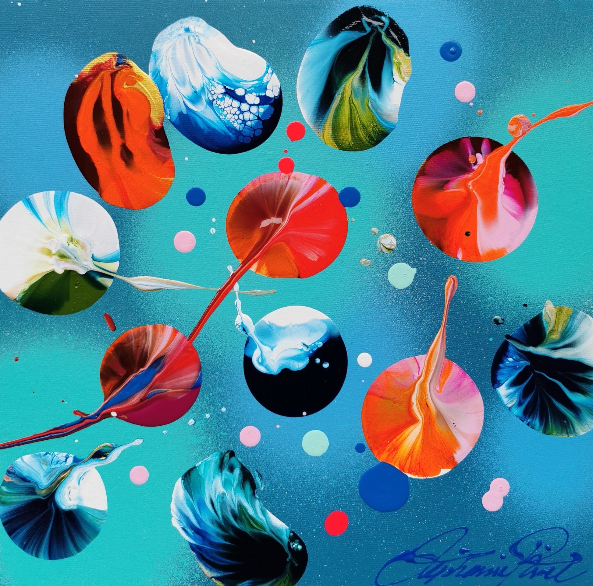 Stéphanie Rivet Oeuvre original - Peinture 12x12 Deep Turquoise 2
