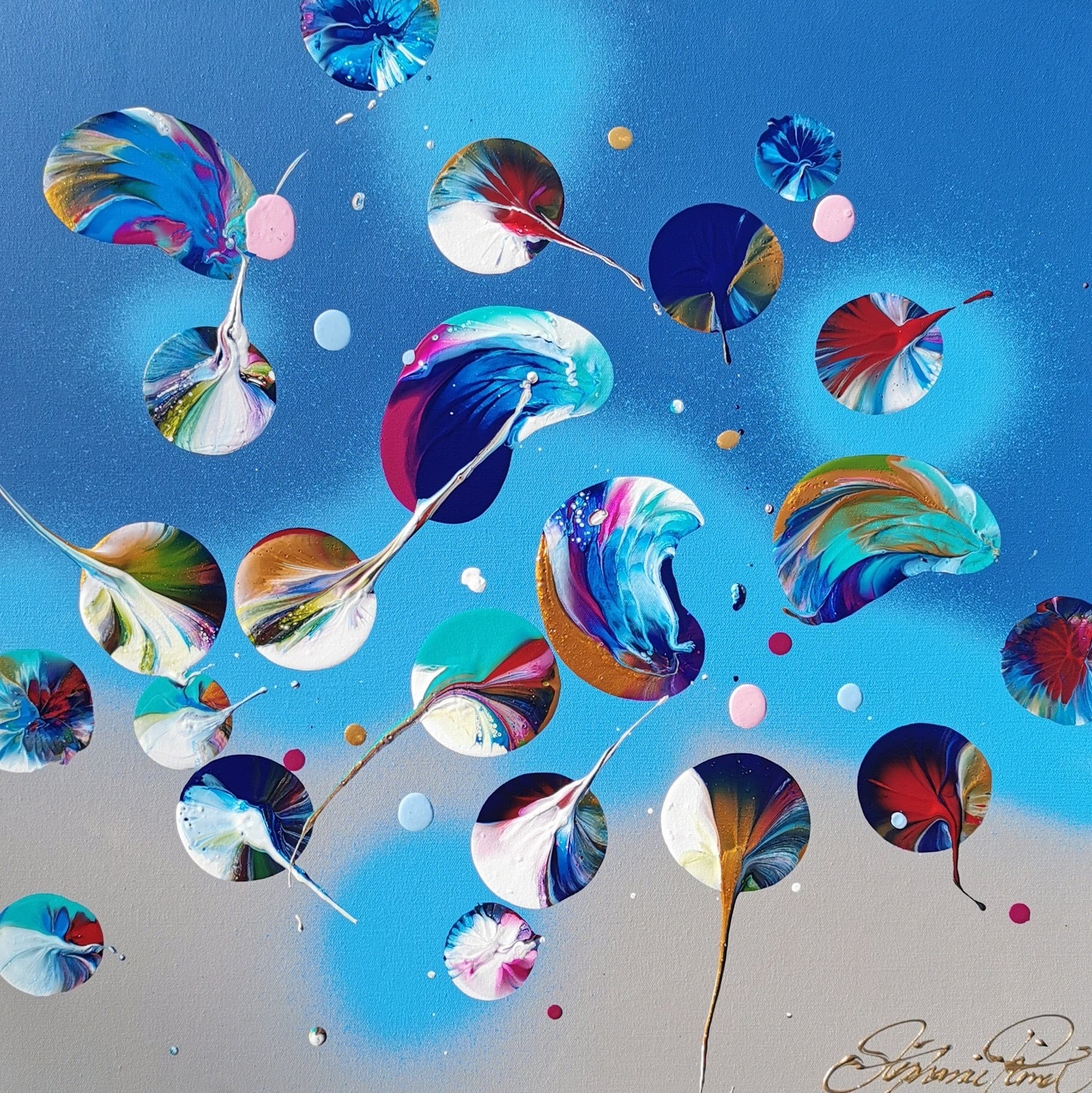 Stéphanie Rivet Oeuvre original - Peinture 24x24 Poésie florale