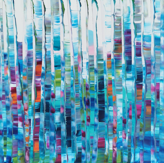 Stéphanie Rivet - Studio Oeuvre original - Peinture 48x48 La forêt aux reflets bleus
