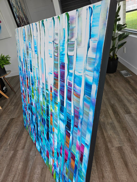 Stéphanie Rivet - Studio Oeuvre original - Peinture 48x48 La forêt aux reflets bleus