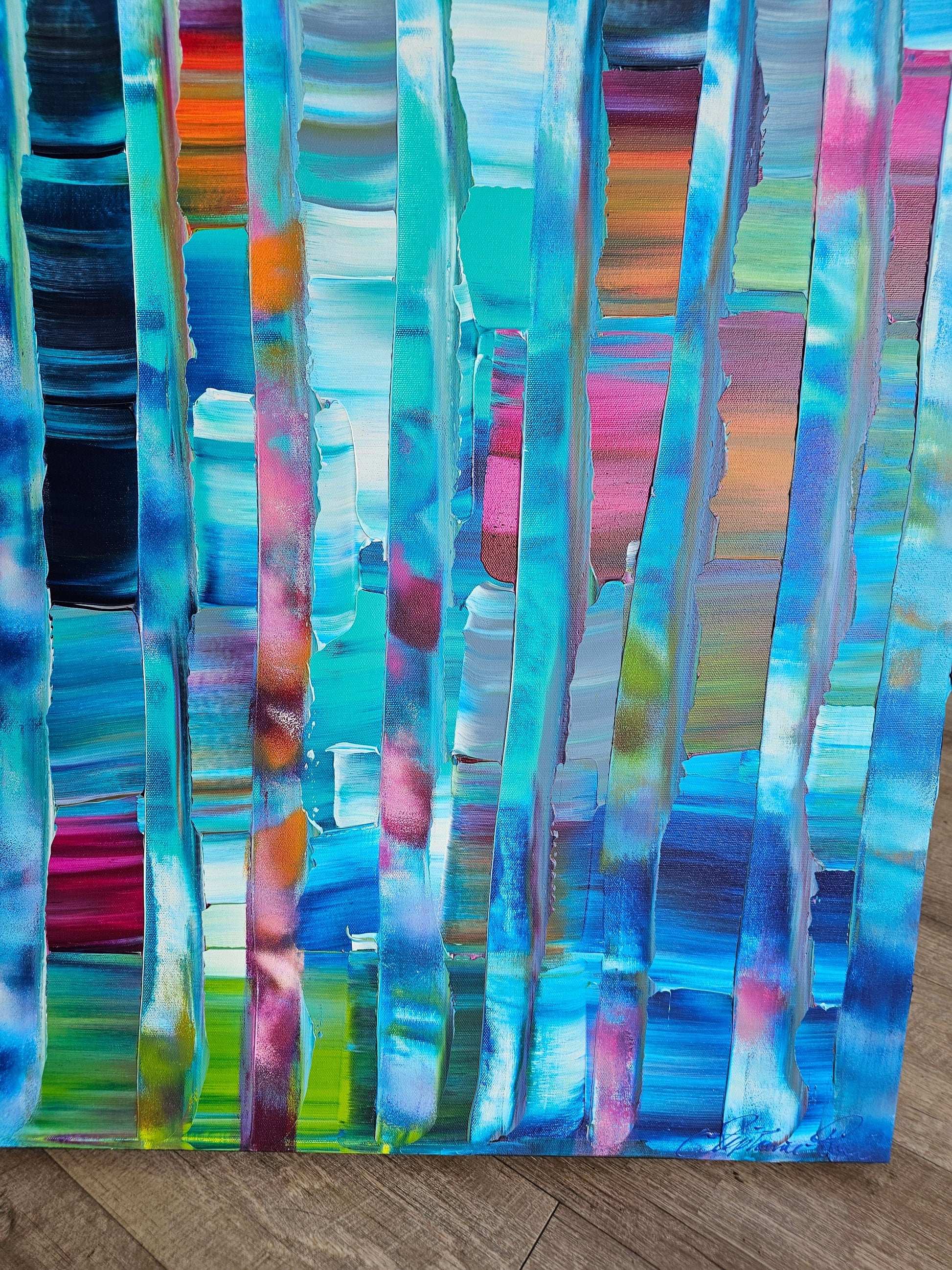 Stéphanie Rivet - Studio Oeuvre original - Peinture 48x48 La forêt aux reflets bleus