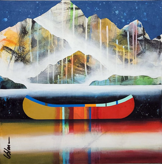 Sylvain Leblanc Oeuvre original - Peinture 16x16 Pluie d'étoile