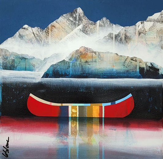 Sylvain Leblanc Oeuvre original - Peinture 16x16 Surprise sur le lac