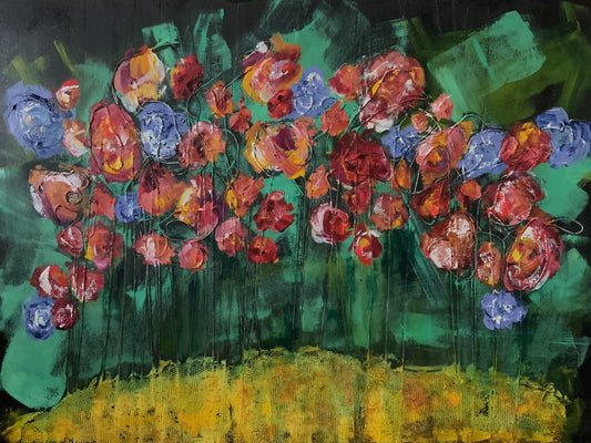Sylvie Lajoie Oeuvre original - Peinture 30x40 Le fil du jardinier