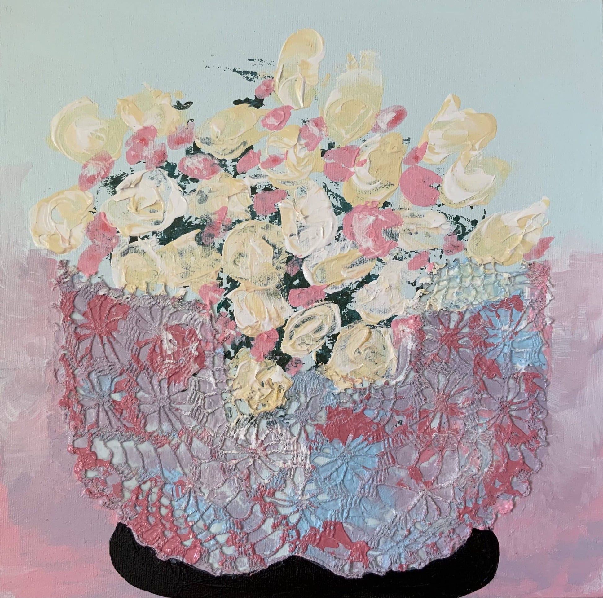 Sylvie Lajoie Oeuvre original - Techniques mixtes 12x12 L'heure du thé