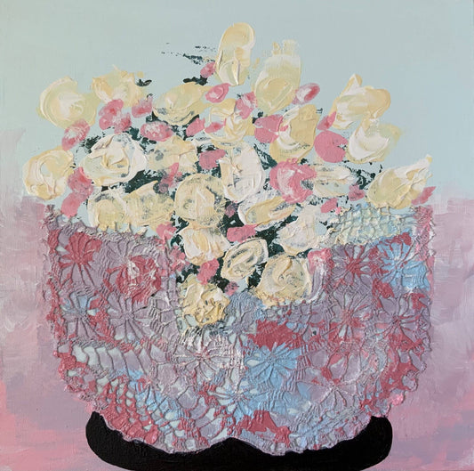 Sylvie Lajoie Oeuvre original - Techniques mixtes 12x12 L'heure du thé