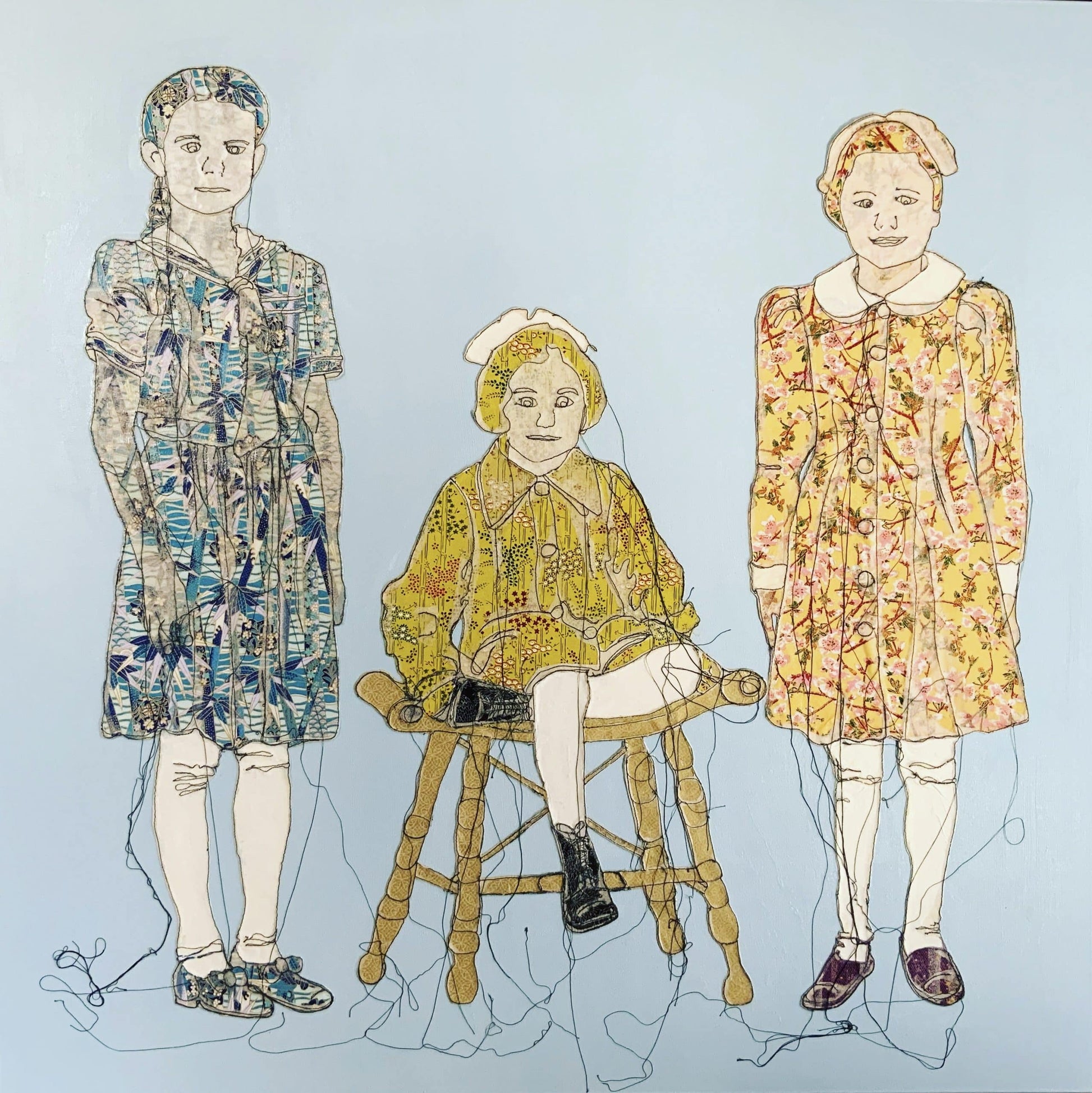 Sylvie Lajoie Oeuvre original - Techniques mixtes 36x36 Les jeunes filles sages